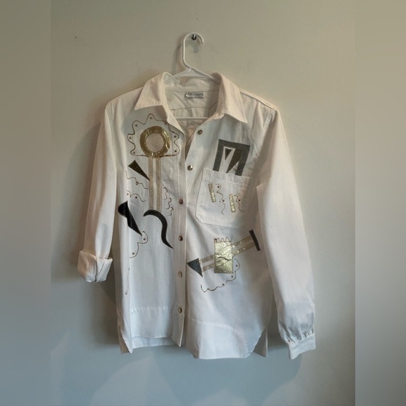 Bob Mackie Tops - Vintage 80s White Denim Artistic Shirt